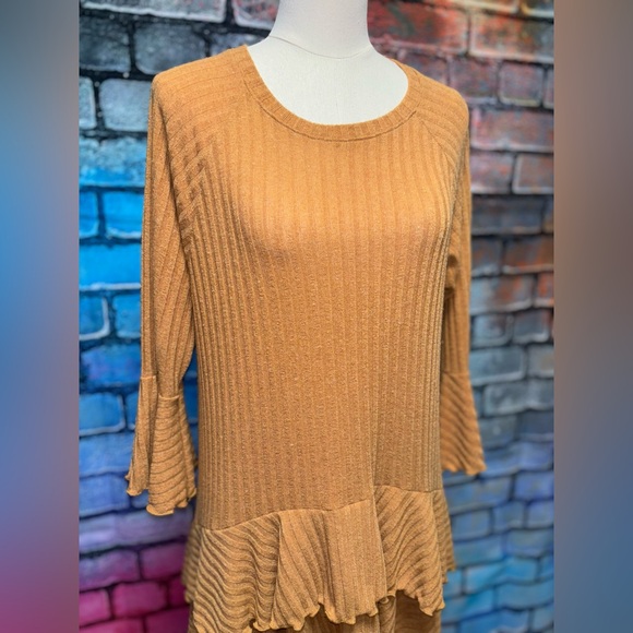 Charmed Hearts Tan Dress With Ruffles - Picture 2 of 3